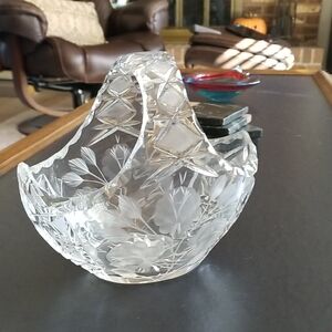 Elegant Lead Crystal Basket with Floral Design Vintage
